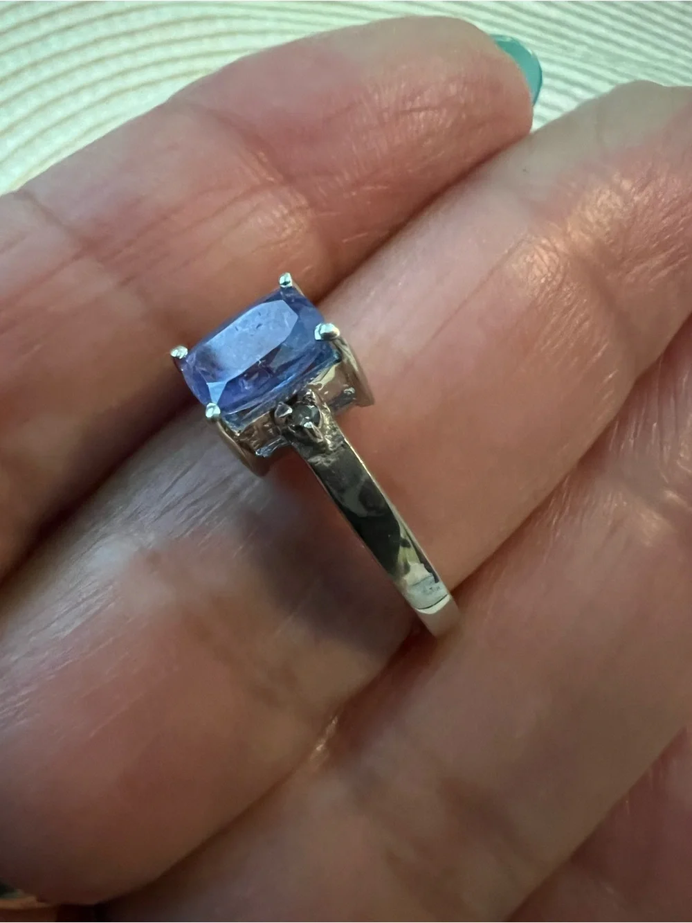 GENUINE TANZANITE 925 PURPLE CUSHION-CUT GEMSTONE SILVER RING